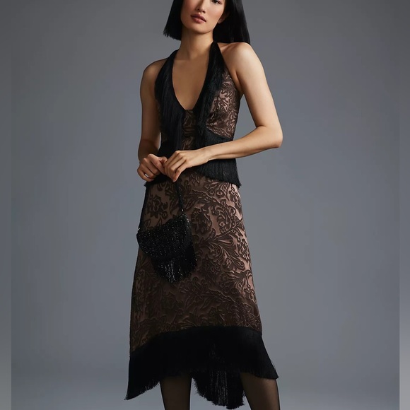 Anthropologie Fringed Velvet Halter Dress - Picture 1 of 4